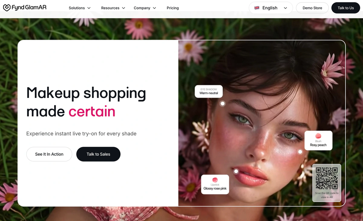 GlamAR makeup industry page showing virtual makeup try-on