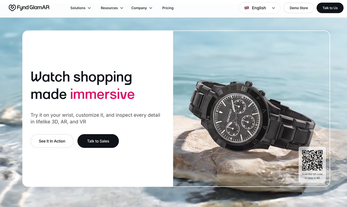 GlamAR watches industry page showing a watch beside the sea